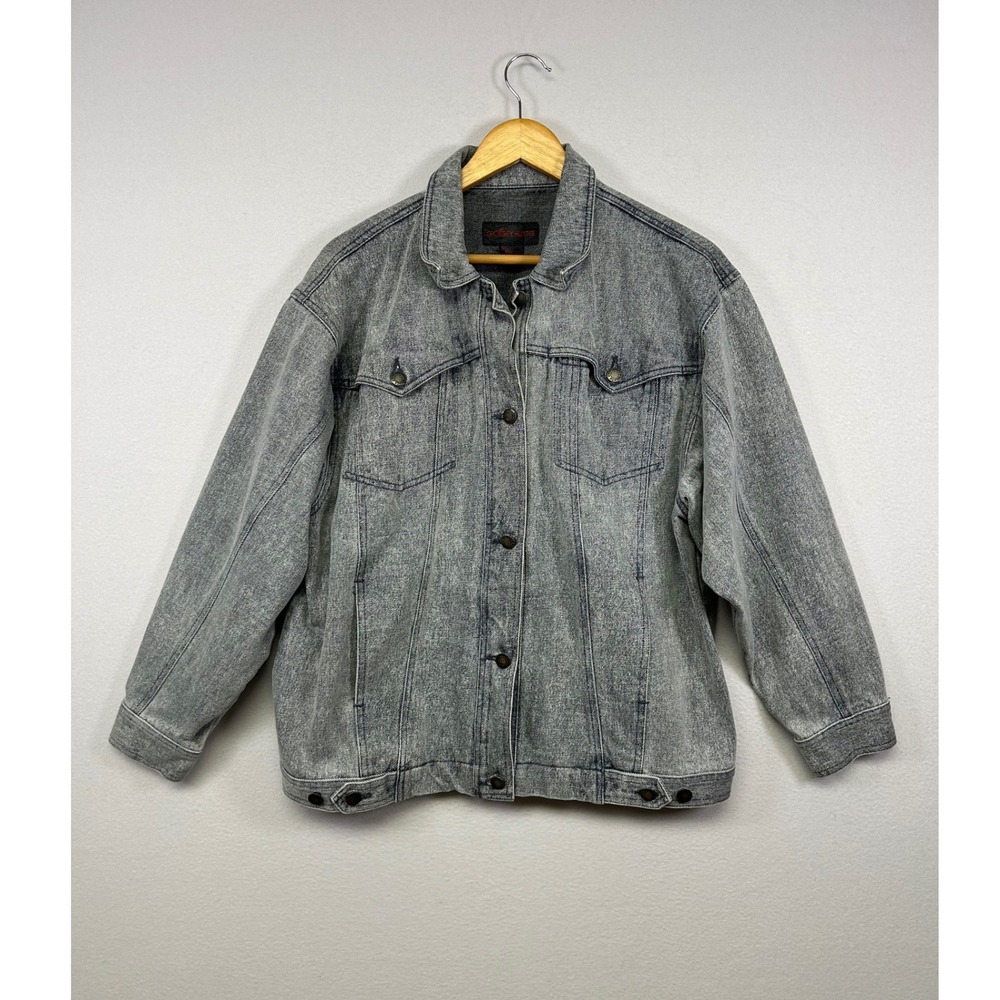 90s Grunge Geoffrey Hunter Mens L Gray Acid Wash Denim Trucker‎ Jacket Western